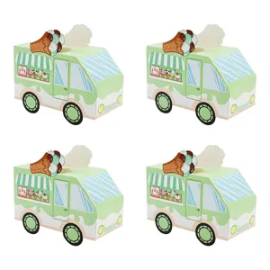 Caja de caramelos de camión de helados para fiesta, bonitas cajas de embalaje de papel verde.