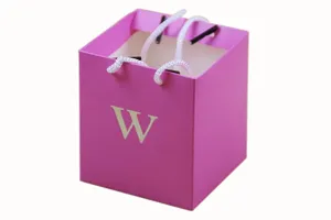 Pink square paper gift bag candy box with white handles for wedding party favors small gifts
