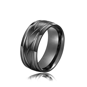 Anillo negro texturizado minimalista vista detallada, elegante diseño geométrico para joya de moda.