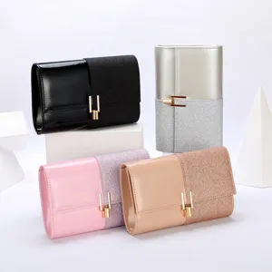 Womens Evening Bag Sequin Patchwork Patent Leather Handbag Elegant Wedding Party Clutch Metallic Lock Purse
