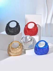Shiny Crystal Acrylic Crescent Evening Bag Rhinestone Mini Clutch Crossbody Handbag Set
