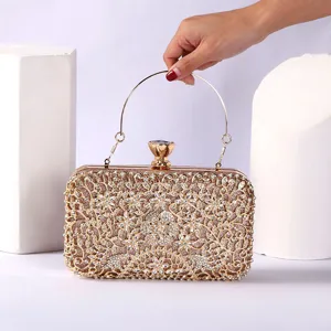 Sac de soirée doré en strass avec poignée en métal pour mariage fête robe élégante