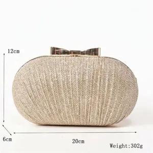Sparkly glitter clutch bag with bow for women, elegant evening party shoulder handbag main view.