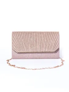 Glitter evening clutch bag with metallic chain strap, elegant pleated design for women party.