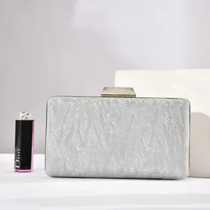 Silberne Glitzer-Abendtasche für Damen, elegante Party-Hartschalen-Clutch mit Schloss.