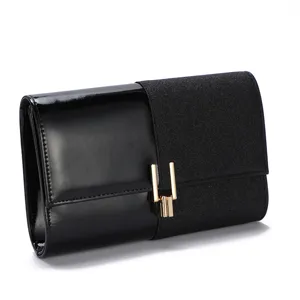 Elegant black evening clutch bag for women with sequins and metal lock for parties