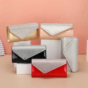 Elegant rhinestone evening clutch bag for women, luxury shiny PU leather party shoulder purse.