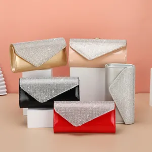 Elegant rhinestone evening clutch bag in patent leather for women party prom wedding events.
