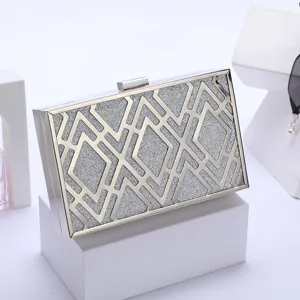 Ασημένια γεωμετρική τσάντα βραδινή clutch με γκλίτερ για γυναίκες κομψό πάρτι