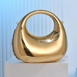 Gold Crescent Acrylic Evening Bag Luxury Mini Handheld Clutch Party Women Handbag