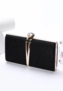 Exquisite black sequin evening clutch bag with rose gold metal frame and crystal clasp.