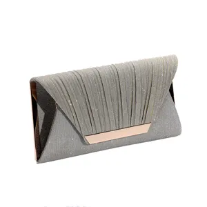 Elegant silver pleated sequin evening clutch bag for women, stylish party handbag with metal.