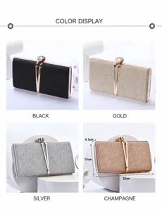 Womens glitter sequin evening clutch bag elegant wedding party shoulder purse with metal clasp