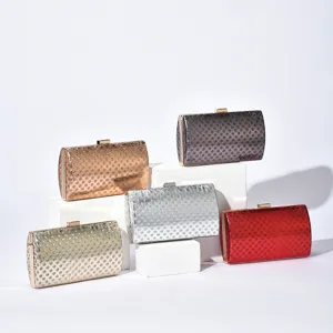 Women PU Leather Evening Bag Metal Lock Crossbody Chain Bag Fashion Solid Color Clutch Bag Wedding Party Handbag