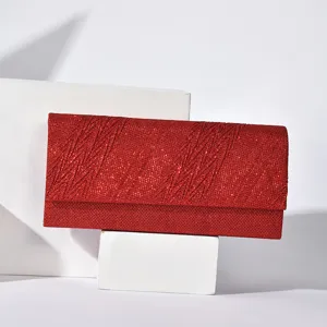 Red glitter evening clutch bag for women, elegant rectangular fashion party hand bag.
