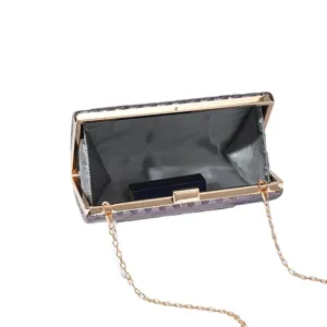 Elegant women's metallic frame chain clutch bag evening handbag open view display