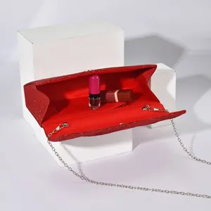 Glitter evening clutch bag for women, elegant red sequin shoulder bag with chain strap for party.