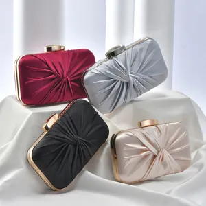 Womens Evening Clutch Bag Pleated Satin Purse Elegant Retro Banquet Handbag Wedding Prom Party Shoulder Bag
