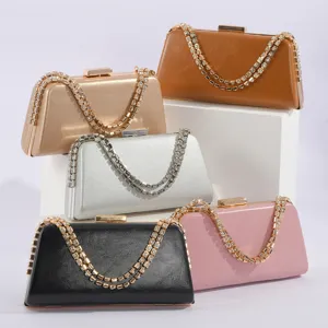 Fashion PU Leather Evening Bag Women Elegant Pillow Handbag With Rhinestone Chain Metal Lock Banquet Clutch Bag