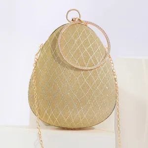 Elegante goldene Tropfen-Abendtasche mit glitzerndem Strass-Rundgriff und Kette für Damen.