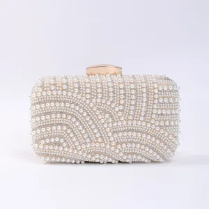 Vintage PU Leder Abendtasche Damen Handtasche Perlen Künstliche Perle Strass Bankett Clutch Hochzeit Party Tasche