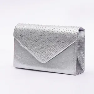 Silver rhinestone evening bag for women glitter clutch purse minimalist elegant party handbag
