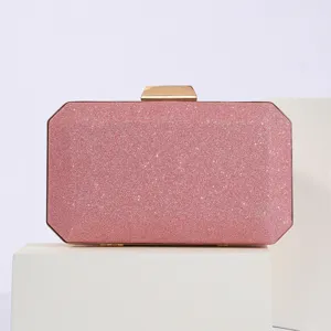 Sparkling pink glitter evening clutch bag with gold clasp for women party wedding prom