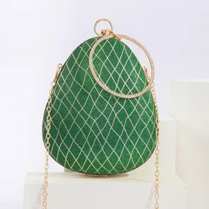 Grüne Abendtasche mit Rautenmuster, elegante Wassertropfen-Clutch mit Strassgriff.