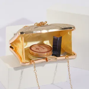 Sac de soirée pailleté or avec fermoir tournesol en strass, pochette élégante.