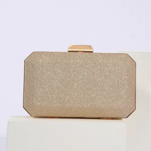 Elegant gold glitter evening clutch bag for women luxury wedding party purse handbag hard shell