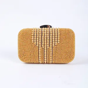 Women Evening Bag Vintage Artificial Pearl Rhinestone Clutch Purse Elegant Wedding Banquet Handbag PU Leather
