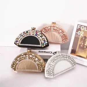 Sac de Soirée en Forme d'Éventail de Luxe pour Femmes en Cuir PU Sac Bandoulière Strass Élégant Fermoir Métallique Fête Mariage Sac à Main