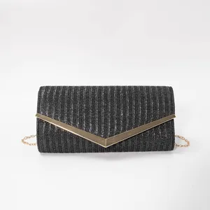 Women Retro Woven Evening Envelope Bag PU Leather Chain Crossbody Handbag Vintage Elegant Banquet Shoulder Bag