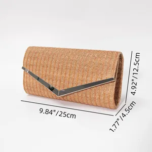 Woven texture envelope clutch bag with metal V-shape clasp for women daily banquet use.