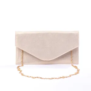 Glitter suède avondtas met gouden ketting, elegante handtas voor feestelijke gelegenheden.