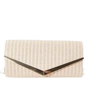 Chic woven straw envelope clutch bag for women, elegant evening party crossbody bag.