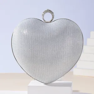 Elegant heart-shaped rhinestone evening clutch bag for formal party wear and weddings