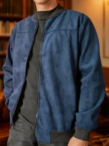 Herren Wildlederjacke Freizeit Langarm Reißverschluss Cardigan Detail Frühlingsmode