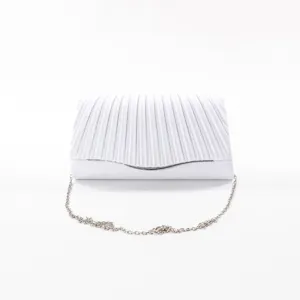 Weiß glitzernde Plissee Abendtasche mit Kette, elegante Vintage Umhängetasche für Partys.
