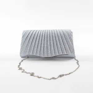 Silberne Glitzer plissierte Abendtasche, elegante Kette Umhängetasche für Damen Party.
