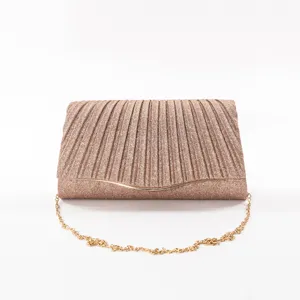 Elegante Glitzer Plissee Abendtasche Handtasche mit Kette für Damen Party elegant.