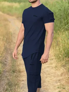 Men Casual Short Sleeve T-Shirt and Cargo Pants Athletic Suit Breathable Outdoor Outfit