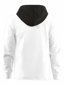Sweat à capuche manches longues pour homme en tissu jacquard blanc avec capuche noire contrastée.