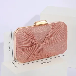 Elegant pink glitter pleated evening clutch bag for women wedding party shoulder purse