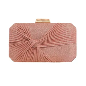 Women glitter pleated evening clutch bag elegant wedding party metallic clasp handbag purse