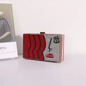 Elegante borsa da sera in strass con design artistico astratto del viso per feste da donna