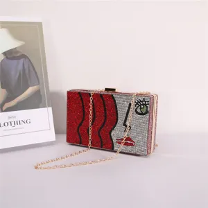 Elegante Borsa da Sera con Strass di Lusso Pochette Donna Rigida con Catena per Feste ed Eventi