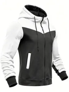 Men's color block zip up hoodie casual athletic long sleeve hooded sweatshirt outerwear.