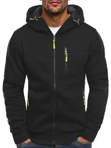 Men's casual fleece hooded zip-up sweatshirt with contrast neon zippers for sports fitness