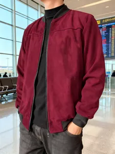 Herren Wildleder Bomberjacke, lässige Langarm Reißverschluss Übergangsjacke für Herren.